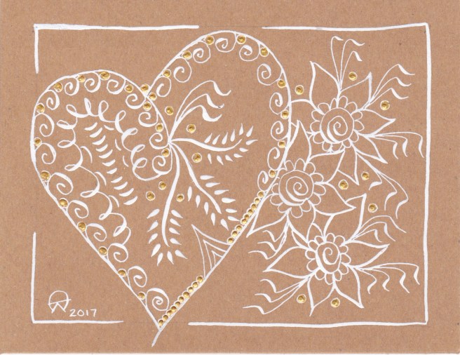 White Heart &amp; Flowers on Kraft Card