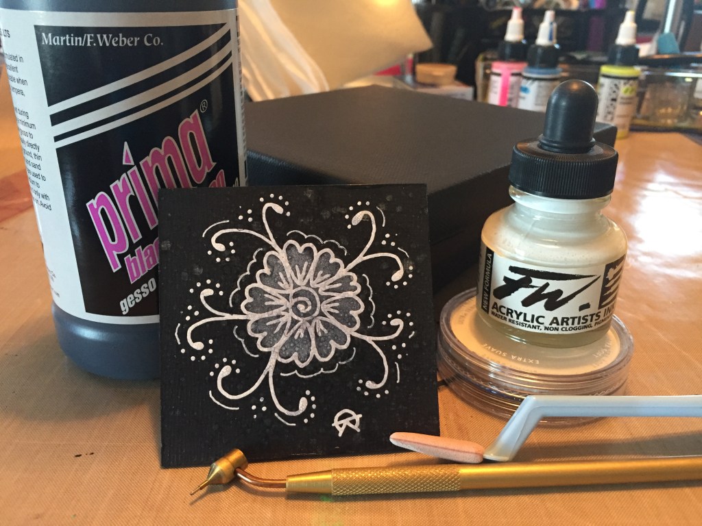 Fluid Pen on Black Gesso